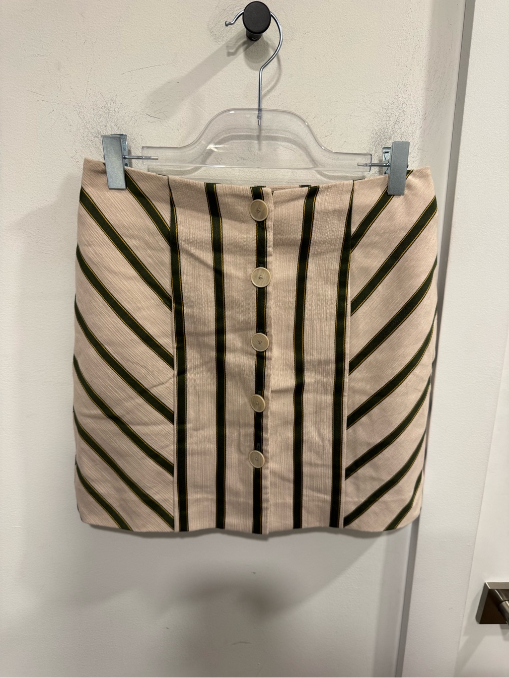 Intermix Beige Mini Skirt With Olive And Black Stripes